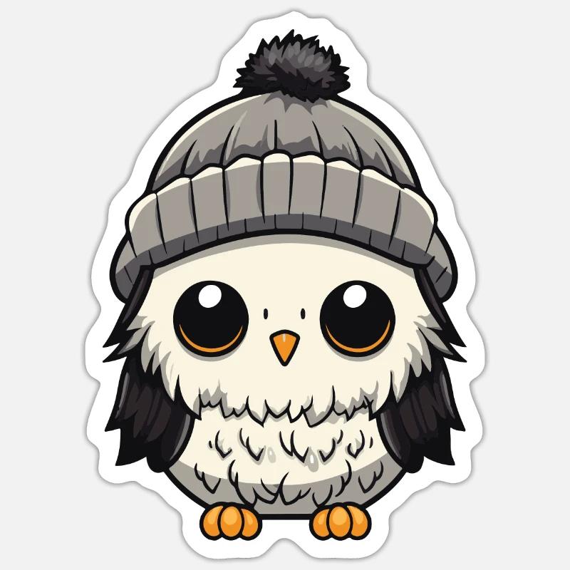Eule Winter Comic Sticker Größe S (10 x 10 cm)