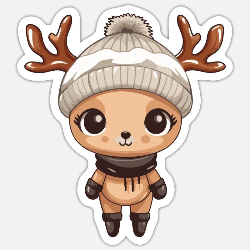 Deer Winter Comic - Sticker size S (10 x 10 cm) - white matte