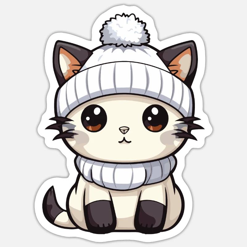 Cat Winter Comic Cute - Sticker size S (10 x 10 cm) - white matte