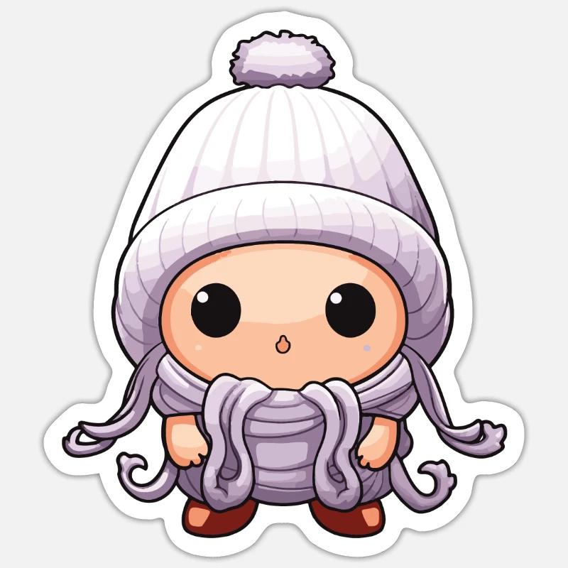 Oktopus Winter Krake Comic Niedlich - Sticker Größe S (10 x 10 cm) - Mattweiß