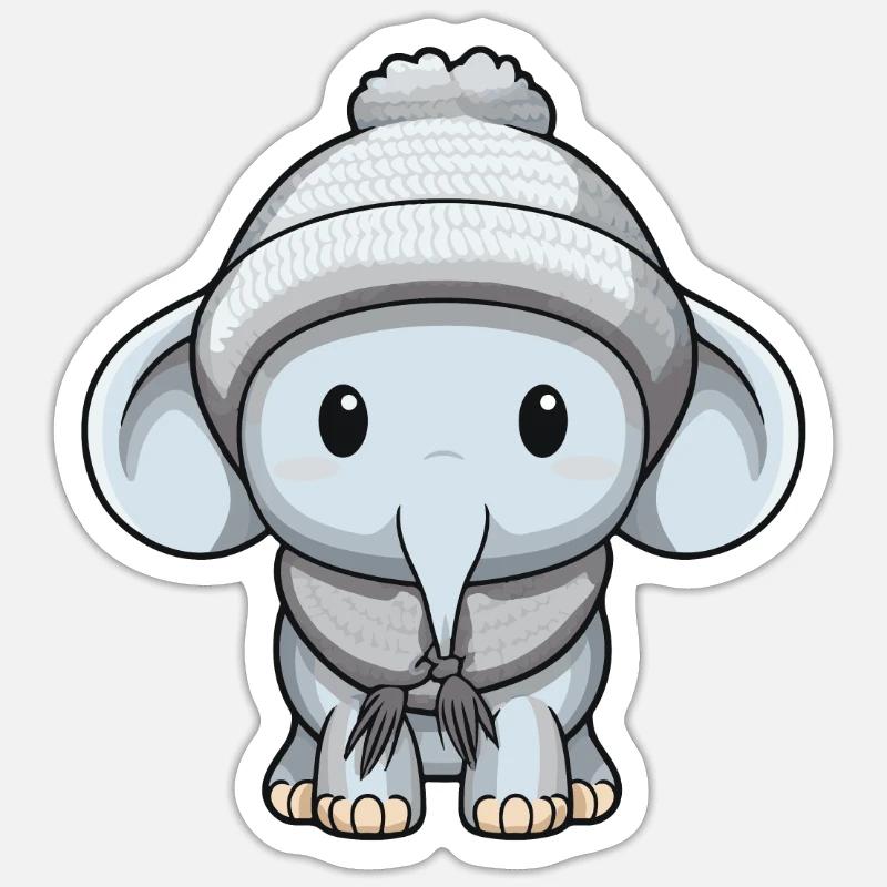 Elephant Winter Comic Cute Sticker size S (10 x 10 cm)