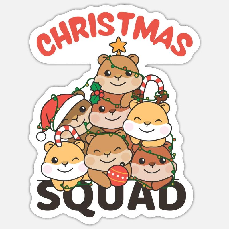 Hamster Weihnachtsbaum Christmas Squad Hamster - Sticker Größe S (10 x 10 cm) - Mattweiß