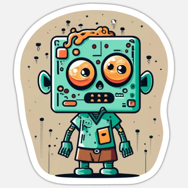 zombie mignon avec une tête carrée - Sticker taille S (10 x 10 cm) - blanc mat