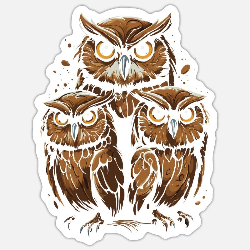 Three owls, one look - Sticker size S (10 x 10 cm) - white matte