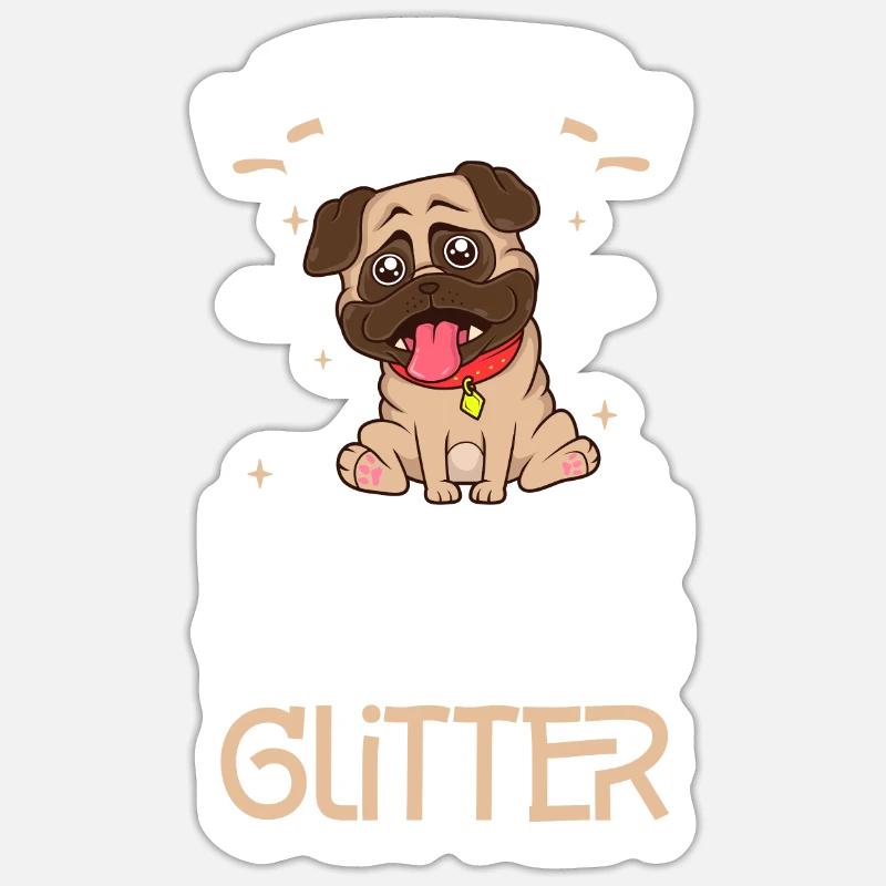 Pug Glitzer - Sticker Größe S (10 x 10 cm) - Mattweiß