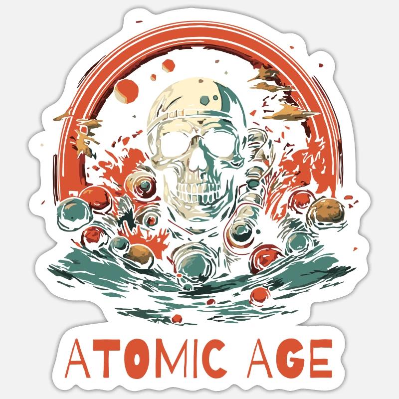 Atomic Age Skull - Sticker size S (10 x 10 cm) - white matte