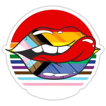 Retro Progress Pride Flag LGBTQ Rainbow Lips - Sticker Größe S (10 x 10 cm) - Mattweiß - Vorne