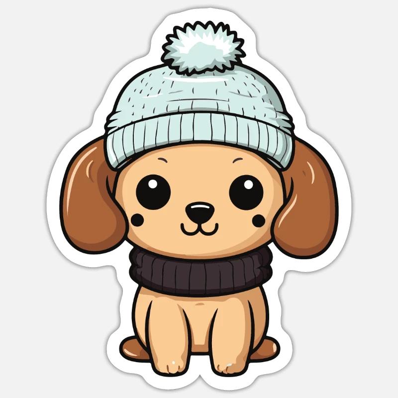 Hund Winter Comic - Sticker Größe S (10 x 10 cm) - Mattweiß