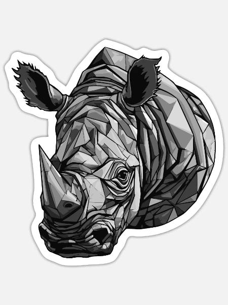 Nashorn Kopf Porträt Tier - Sticker Größe S (10 x 10 cm) - Mattweiß
