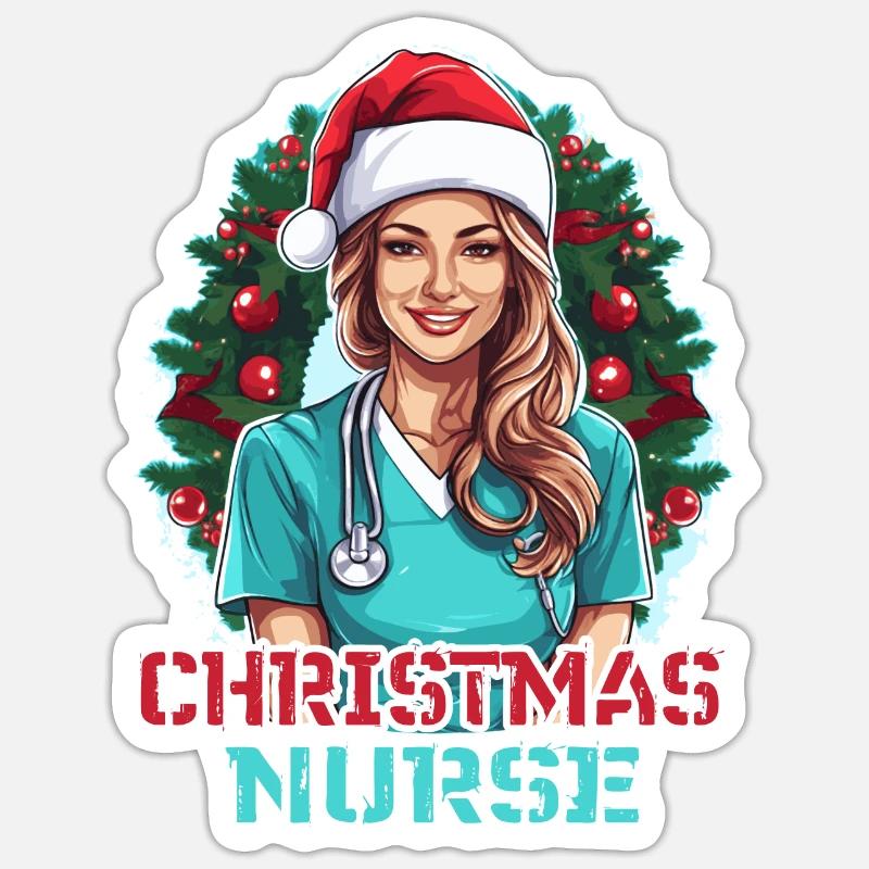 Infirmière de joyeux Noël - Sticker taille S (10 x 10 cm) - blanc mat