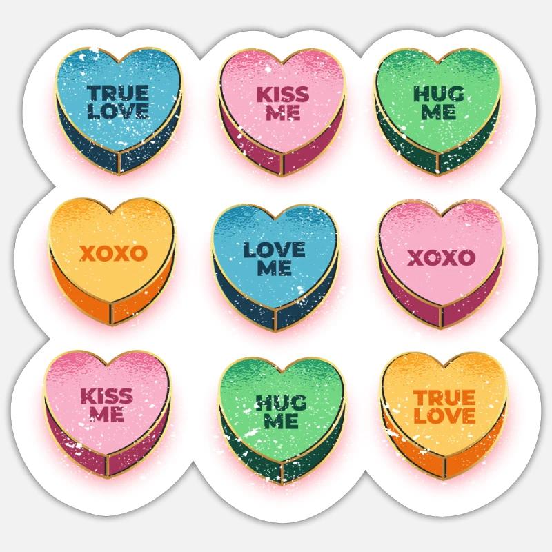 Joyeuse Saint-Valentin Candy Conversation Coeurs Sticker taille S (10 x 10 cm)