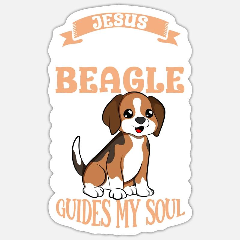 Jésus et mon Beagle - Sticker taille S (10 x 10 cm) - blanc mat