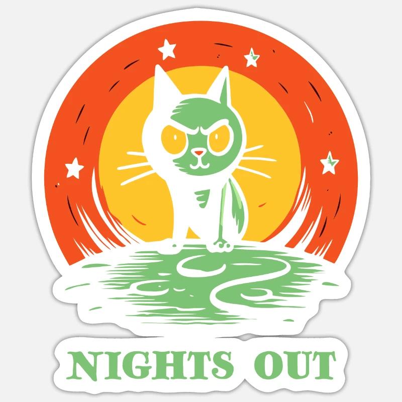 Nachts draußen, eine Katze - Sticker Größe S (10 x 10 cm) - Mattweiß