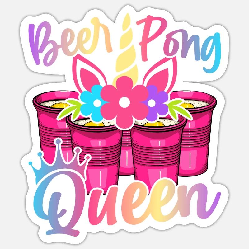 Bier-Pong-Mädchen-Trinkspiel - Sticker Größe S (10 x 10 cm) - Mattweiß
