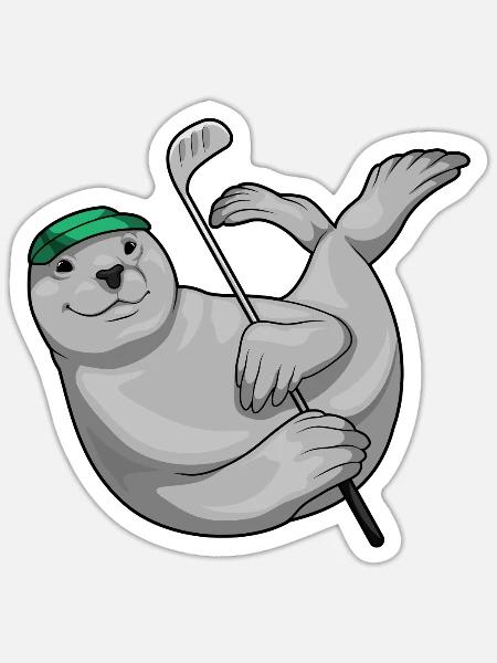 Seehund Golf Golfschläger - Sticker Größe S (10 x 10 cm) - Mattweiß