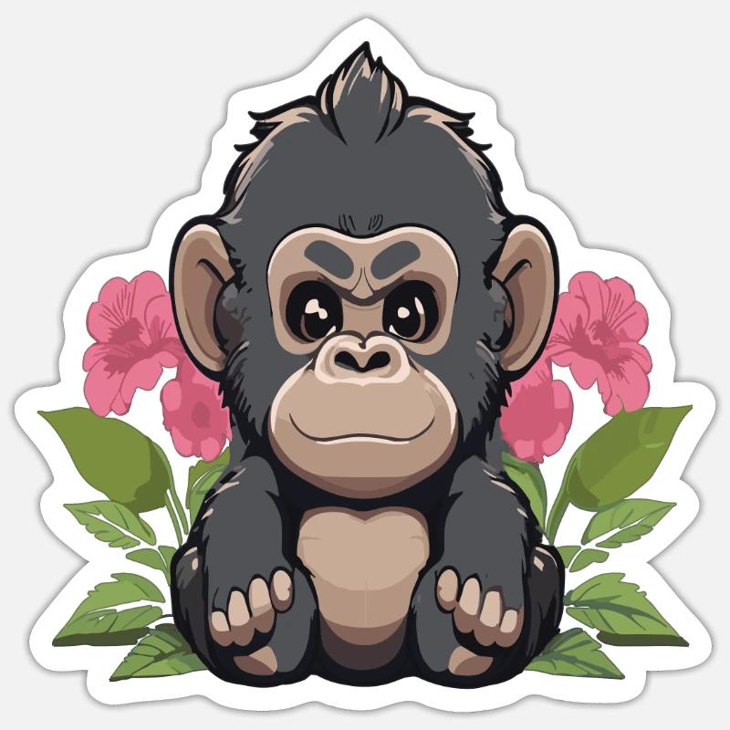 Gorille mignon Sticker taille S (10 x 10 cm)