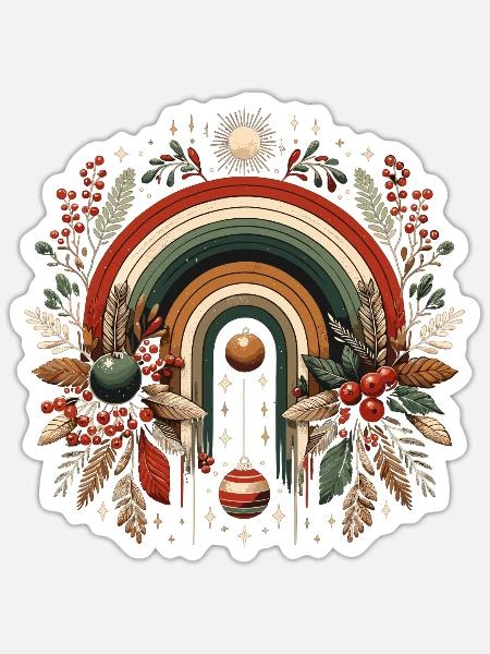 Weihnachtskranz böhmischer Regenbogen Weihnachten - Sticker Größe S (10 x 10 cm) - Mattweiß