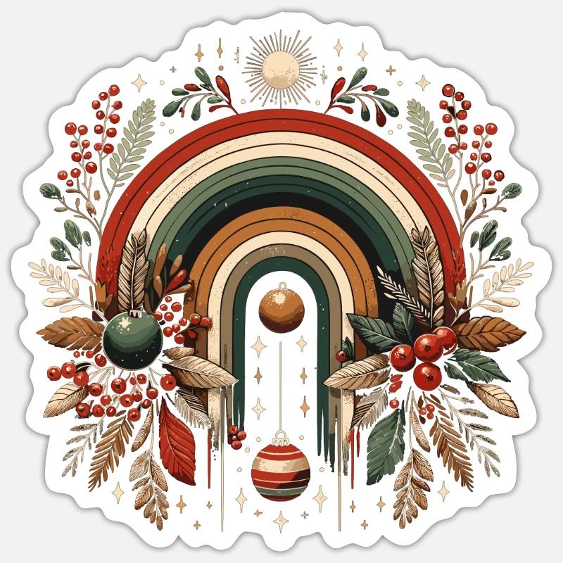 Weihnachtskranz böhmischer Regenbogen Weihnachten - Sticker Größe S (10 x 10 cm) - Mattweiß