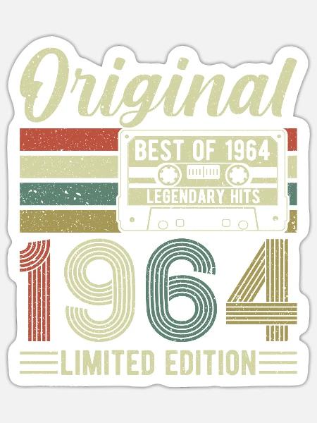 1964 Vintage Geburtstagst-shirt - Sticker Größe S (10 x 10 cm) - Mattweiß