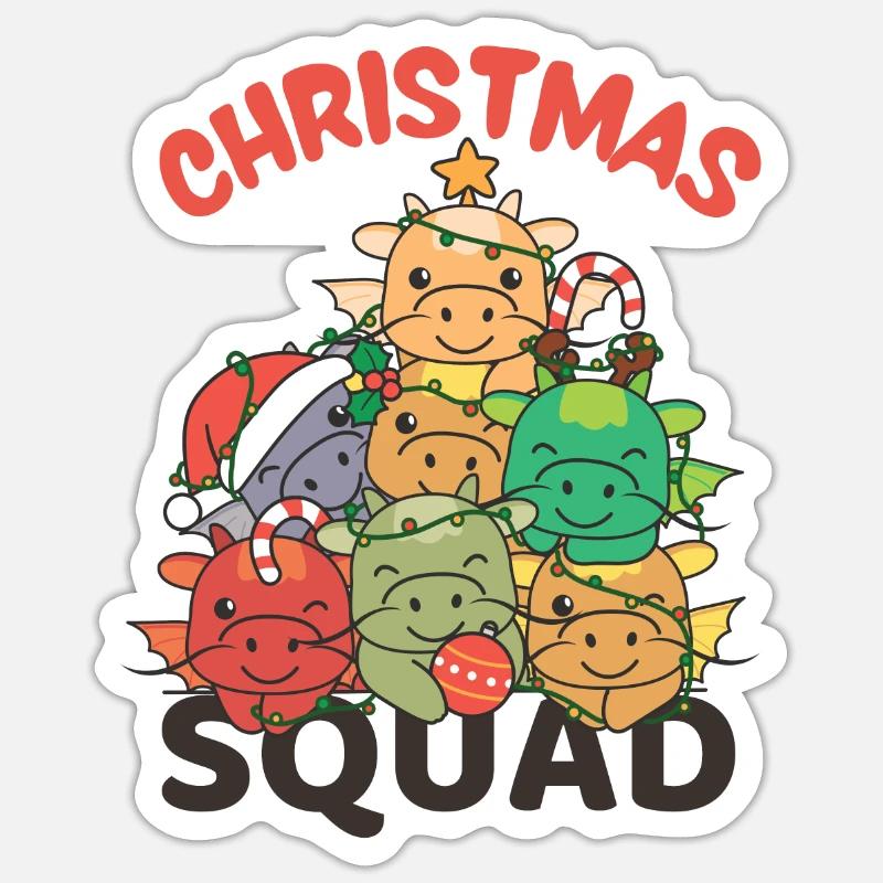 Drache Weihnachtsbaum Christmas Squad Drache - Sticker Größe S (10 x 10 cm) - Mattweiß