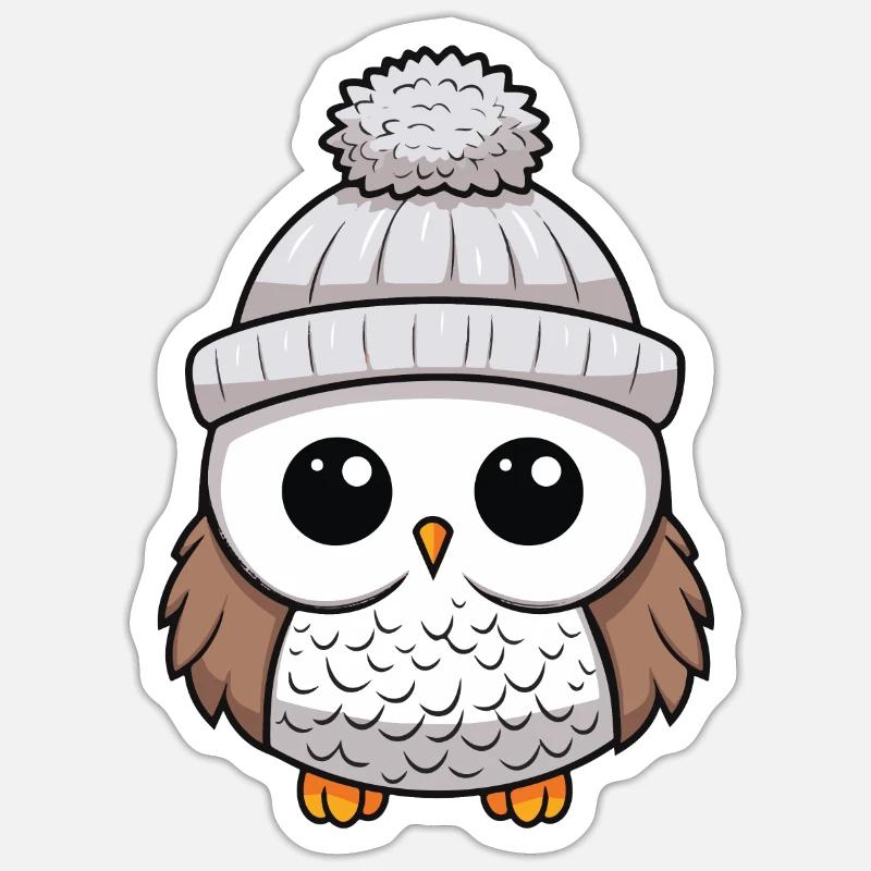 Eule Winter Comic - Sticker Größe S (10 x 10 cm) - Mattweiß