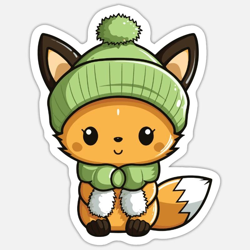 Fox Cute Winter Comic Hat Sticker size S (10 x 10 cm)