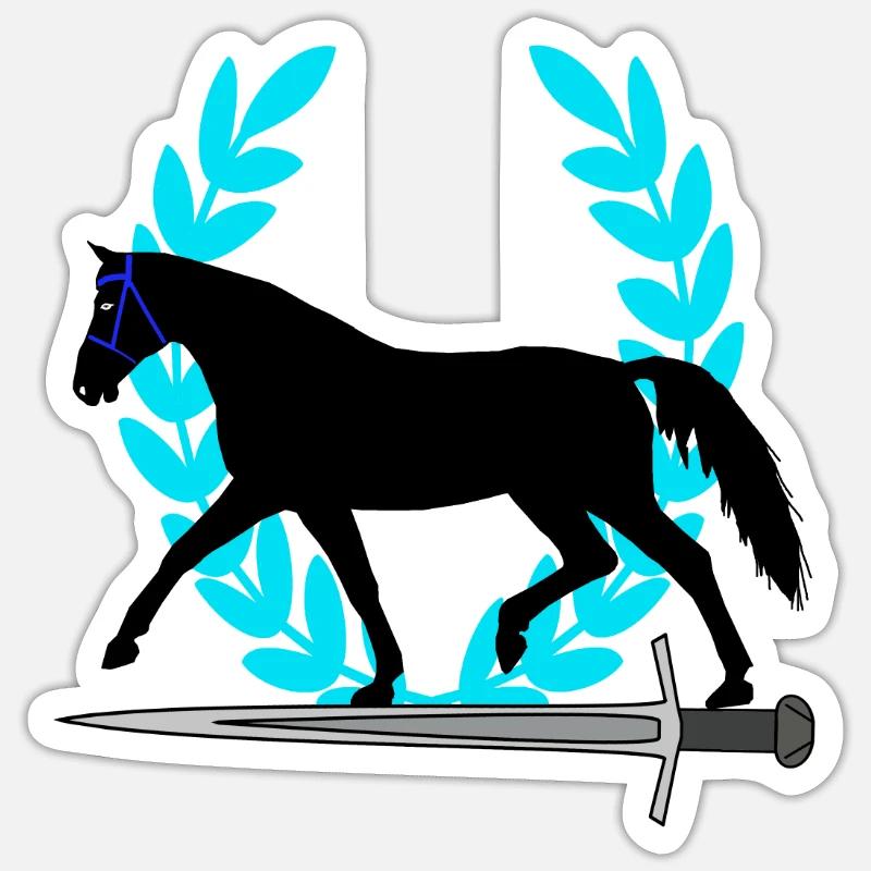 Pferd Schwert Lorbeerkranz Geschenkidee Held Sticker Größe S (10 x 10 cm)