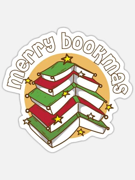 Merry Bookmas Bookworm Christmas Tree Book Lover - Sticker Größe S (10 x 10 cm) - Mattweiß
