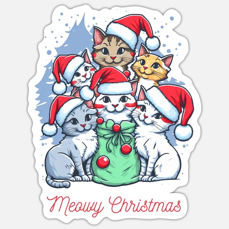 Conception de l’équipage de Noël de chat festif Sticker taille S (10 x 10 cm)