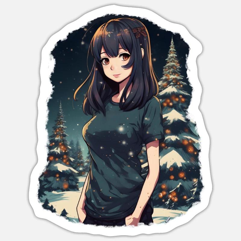 Conception de Noël Anime pour Noël - Sticker taille S (10 x 10 cm) - blanc mat