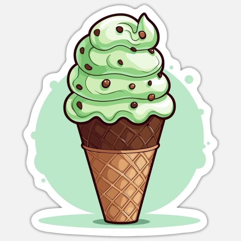 Cornet de crème glacée aux pépites de chocolat à la menthe Sticker taille S (10 x 10 cm)