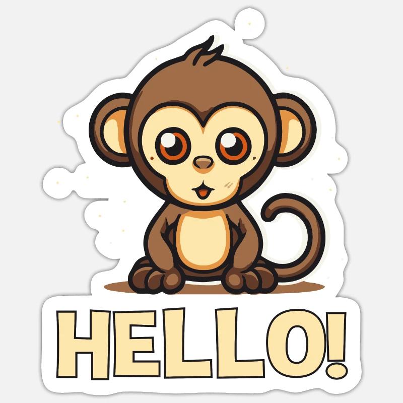 Bonjour! petit singe mignon - Sticker taille S (10 x 10 cm) - blanc mat