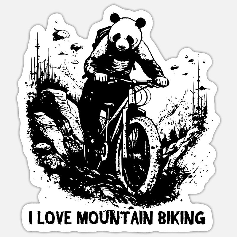 Panda Bear Biker, j’adore le VTT - Sticker taille S (10 x 10 cm) - blanc mat