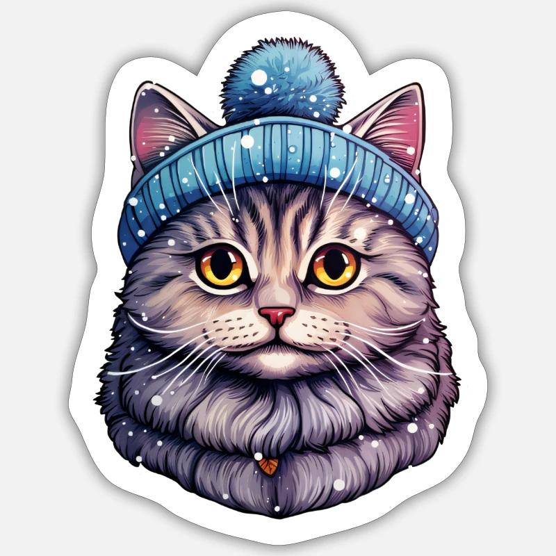 Cat with bobble hat Sticker size S (10 x 10 cm)
