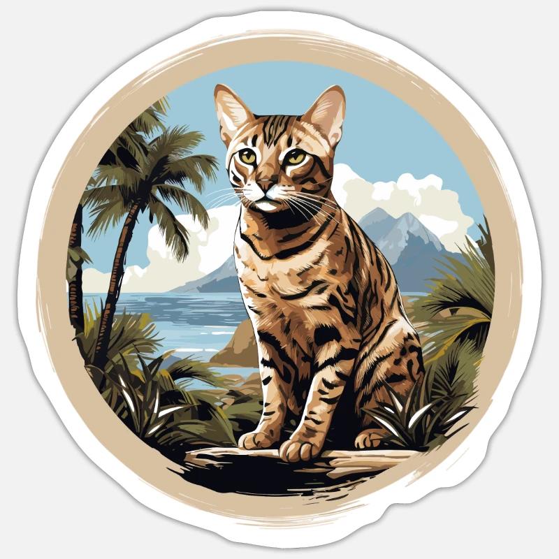 Chat du Bengale - Sticker taille S (10 x 10 cm) - blanc mat