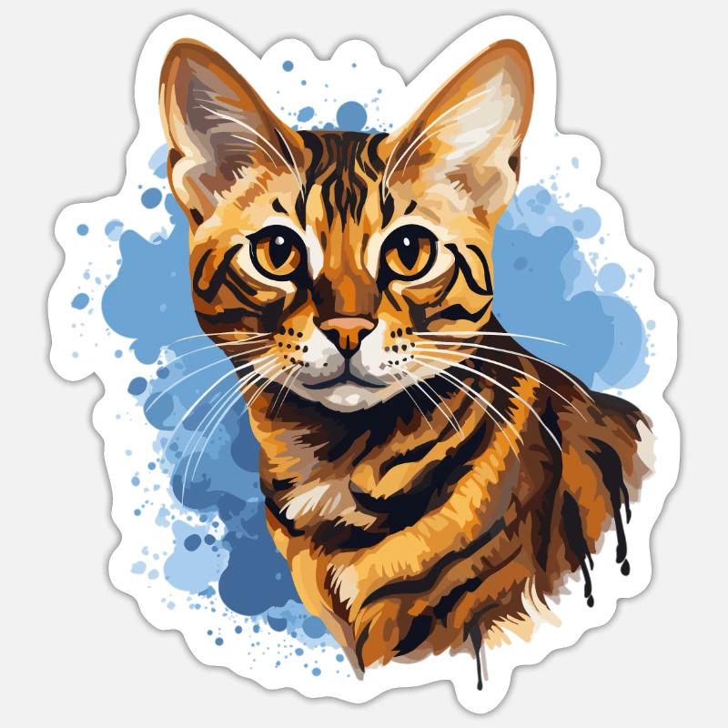 Chat du Bengale - Sticker taille S (10 x 10 cm) - blanc mat