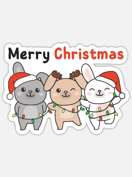 Hase Weihnachten Winter Tiere Hase - Sticker Größe S (10 x 10 cm) - Mattweiß