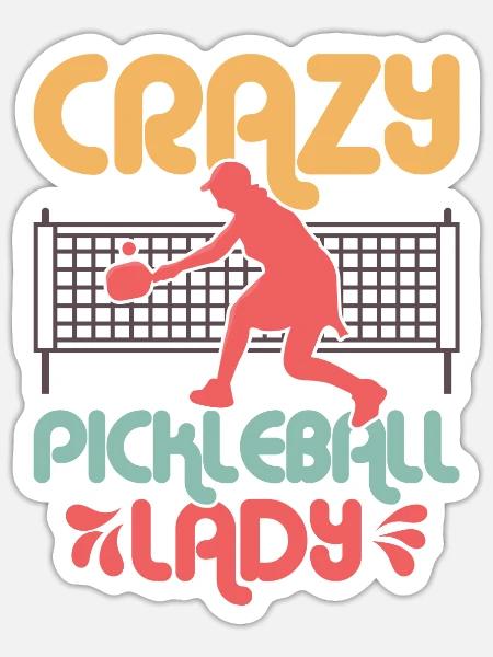Crazy Pickleball Lady Player Paddle Racket - Sticker Größe S (10 x 10 cm) - Mattweiß