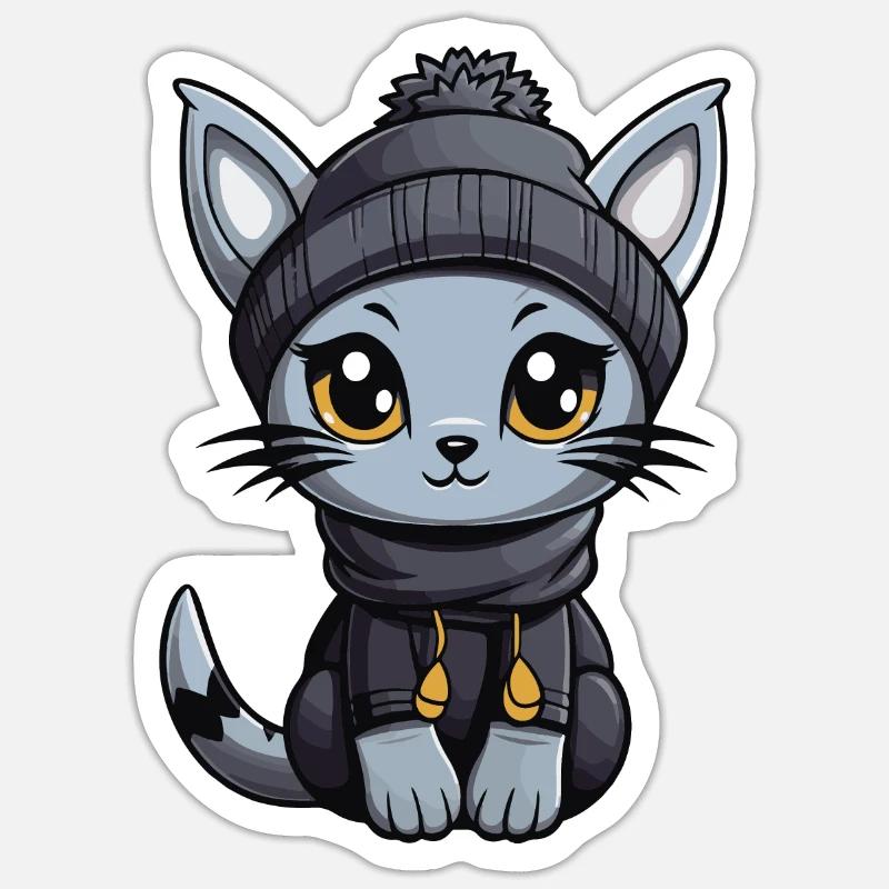 Cat Winter Comic - Sticker size S (10 x 10 cm) - white matte
