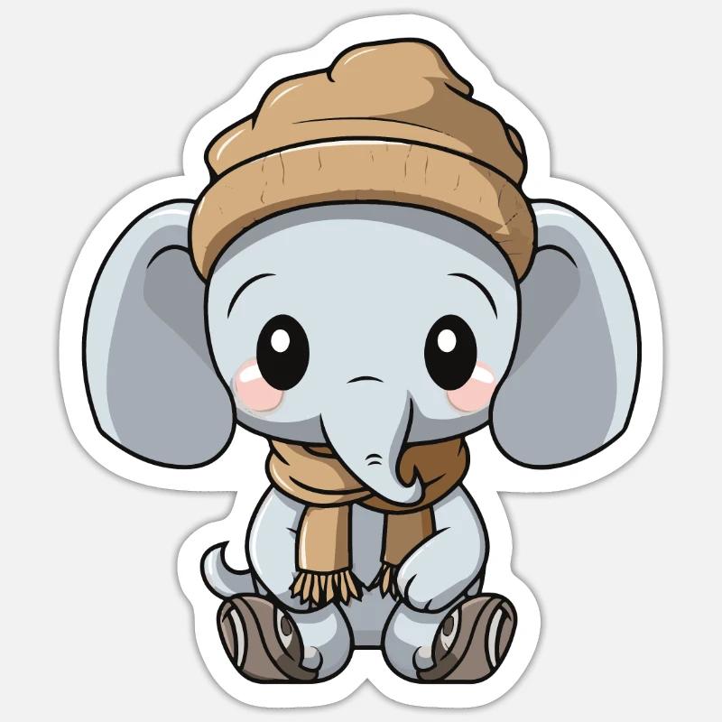 Elephant Winter Comic - Sticker size S (10 x 10 cm) - white matte