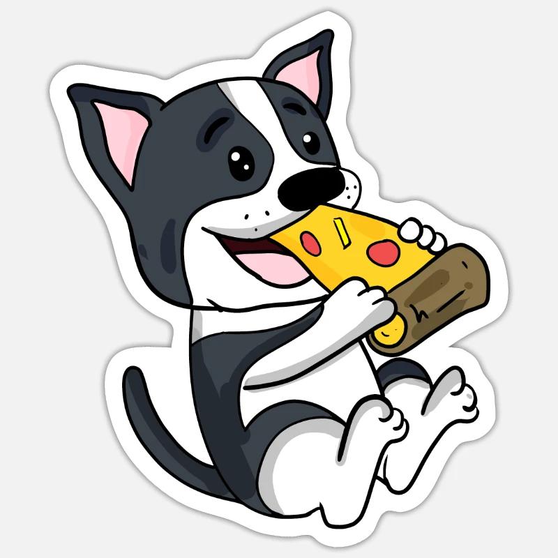 Pizza pour chien Boston Terrier - Sticker taille S (10 x 10 cm) - blanc mat