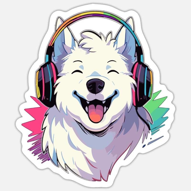 Cheerful EDM Samoyed DJ Rave Sticker size S (10 x 10 cm)