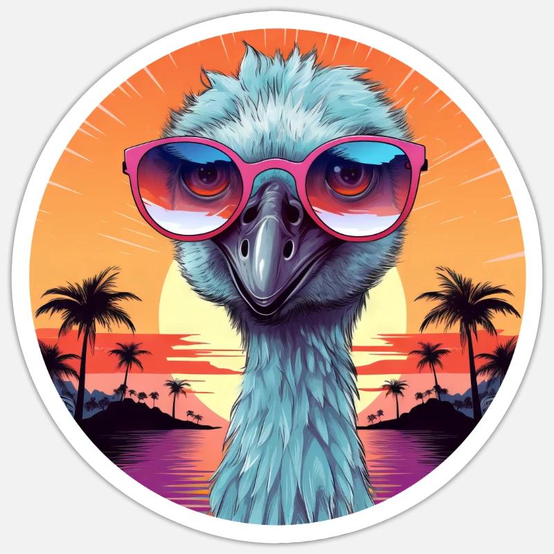 Émeu cool sur la plage avec des lunettes de soleil – Sunset - Sticker taille S (10 x 10 cm) - blanc mat