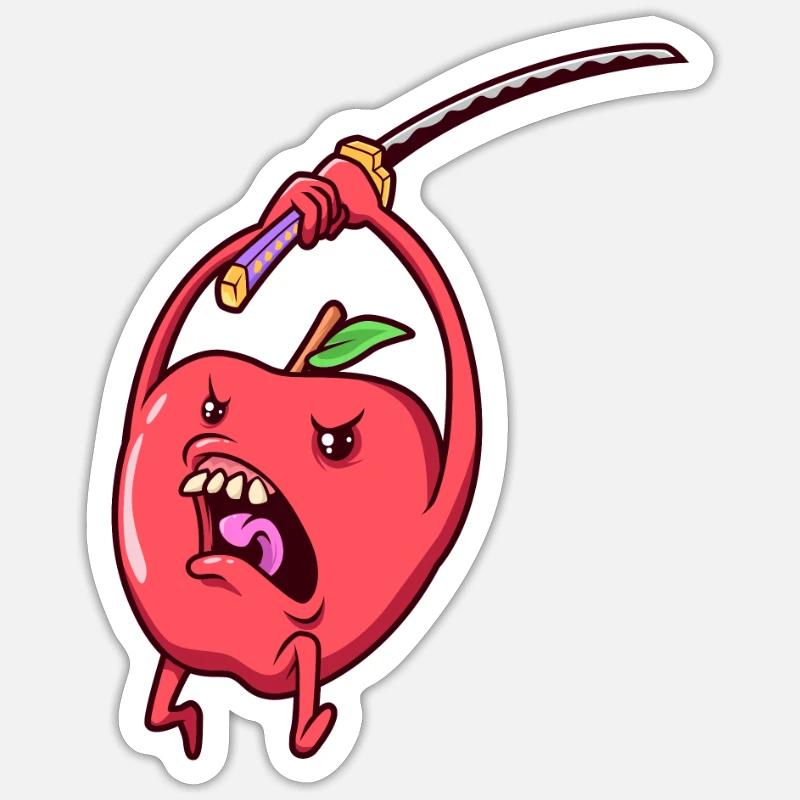 Rollenspiel-Charakter - Samurai - Apfel - Sticker Größe S (10 x 10 cm) - Mattweiß