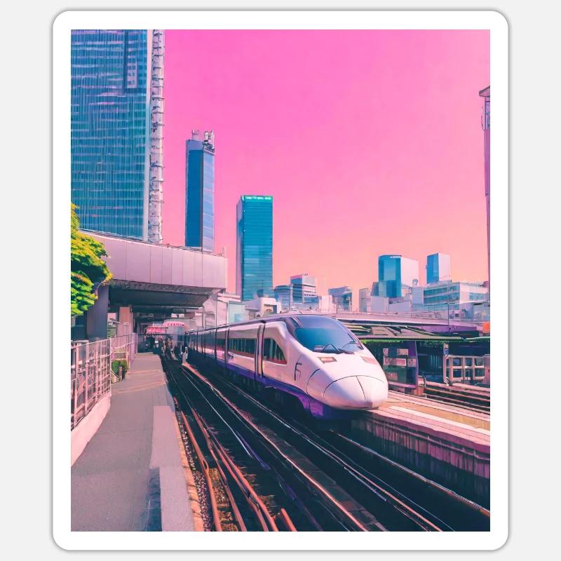 Train Tokyo - Sticker taille S (10 x 10 cm) - blanc mat
