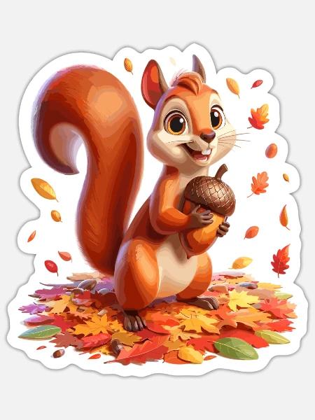 Eichhörnchen im Herbst - Sticker Größe S (10 x 10 cm) - Mattweiß