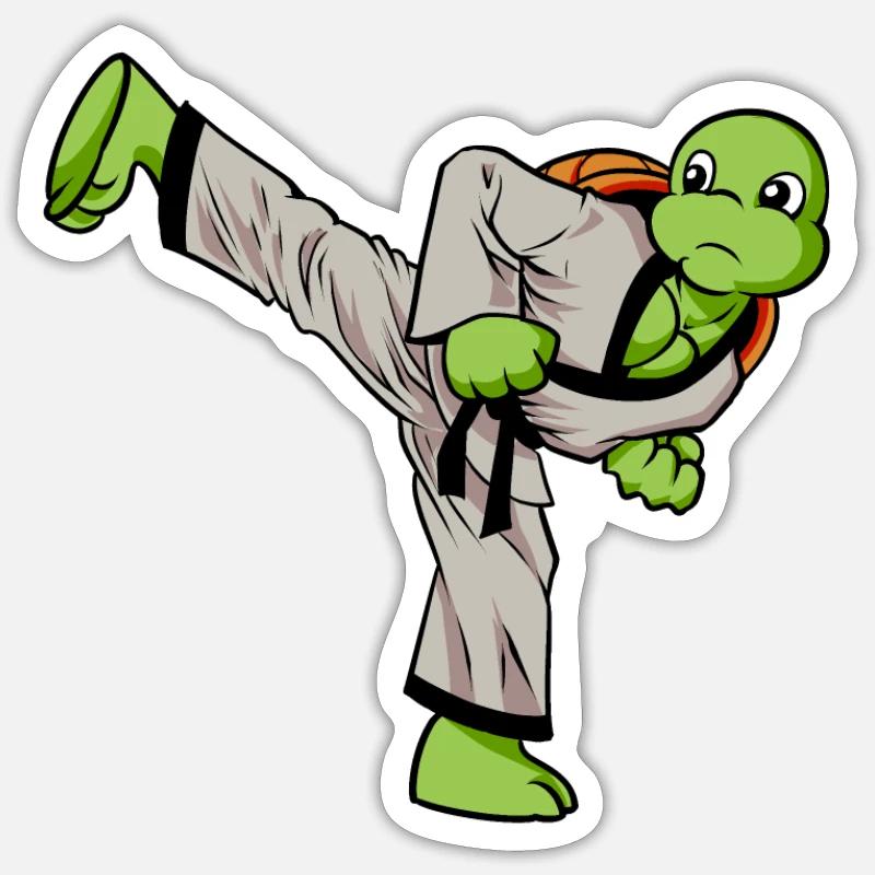 Cartoon turtle doing hapkido - Sticker size S (10 x 10 cm) - white matte