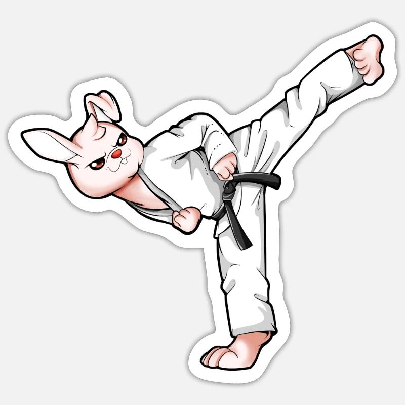 Cartoon Bunny Doing Hapkido - Sticker size S (10 x 10 cm) - white matte