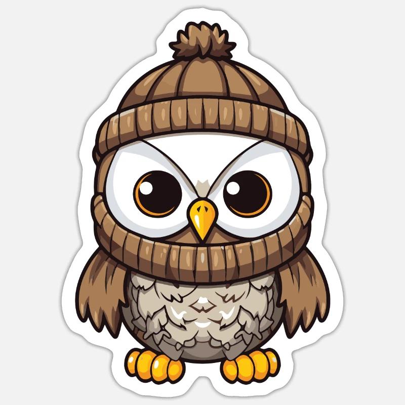 Eule Comic Winter Cozy - Sticker Größe S (10 x 10 cm) - Mattweiß