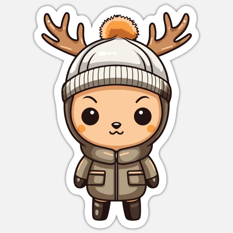 Reh Niedlich Comic Winter - Sticker Größe S (10 x 10 cm) - Mattweiß